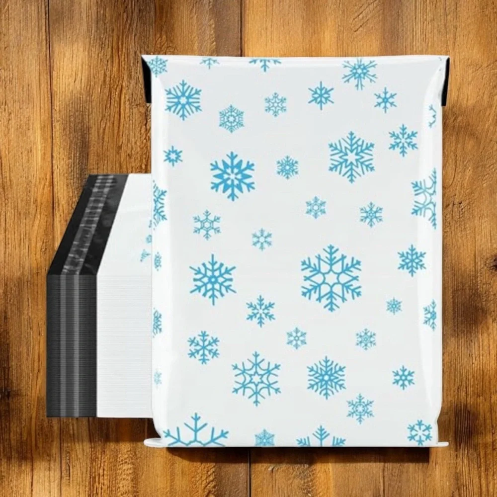 (10) 10x13 Christmas Snowflakes Poly Mailers